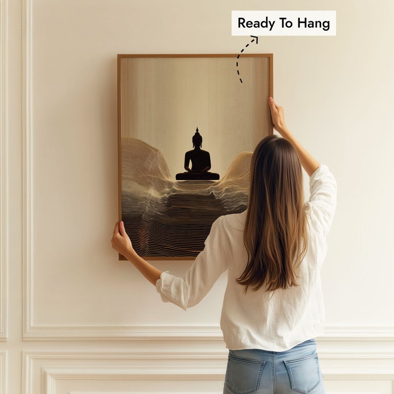 Sacred Stillness Buddha Archival Paper Wall Painting With Brown Frame media 5