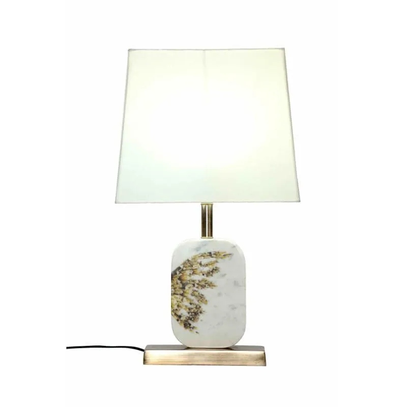 Winged Printed Marble & Brass Base Fabric Table Lamp - White media 4