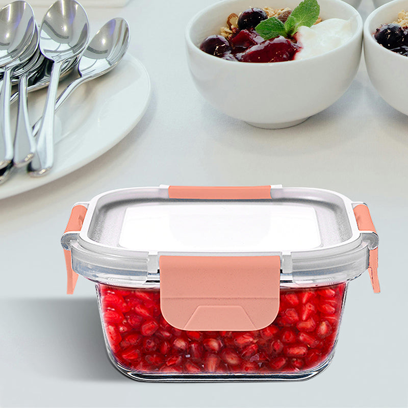 Bergner Glass Vault Airtight Glass Tiffin Box (Peach) - 520 mL - 520 ML