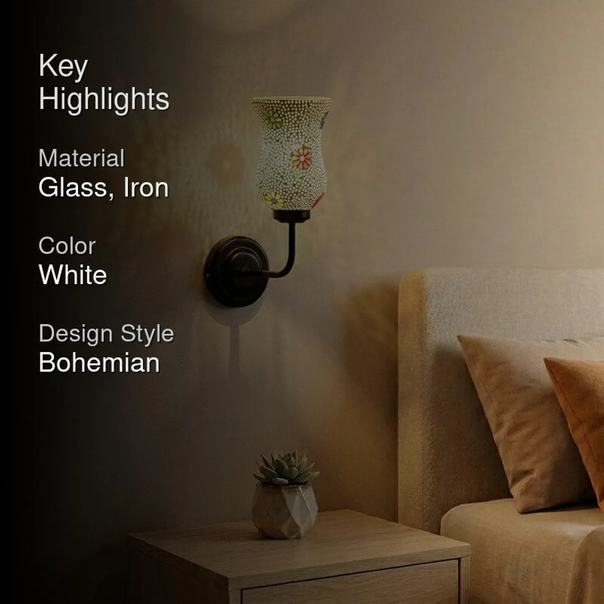 Daisy Dot Mosaic Arc Glass Wall Lamp - 2