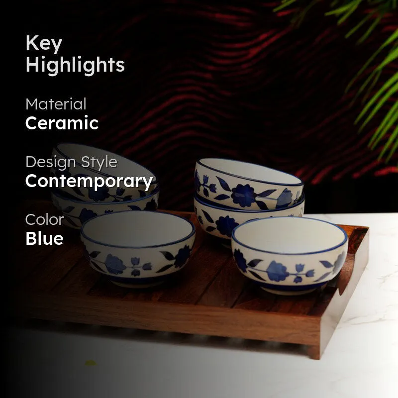 Niblet Ceramic Snack Bowls (Blue, 180 mL Each) - Set Of Six media 2