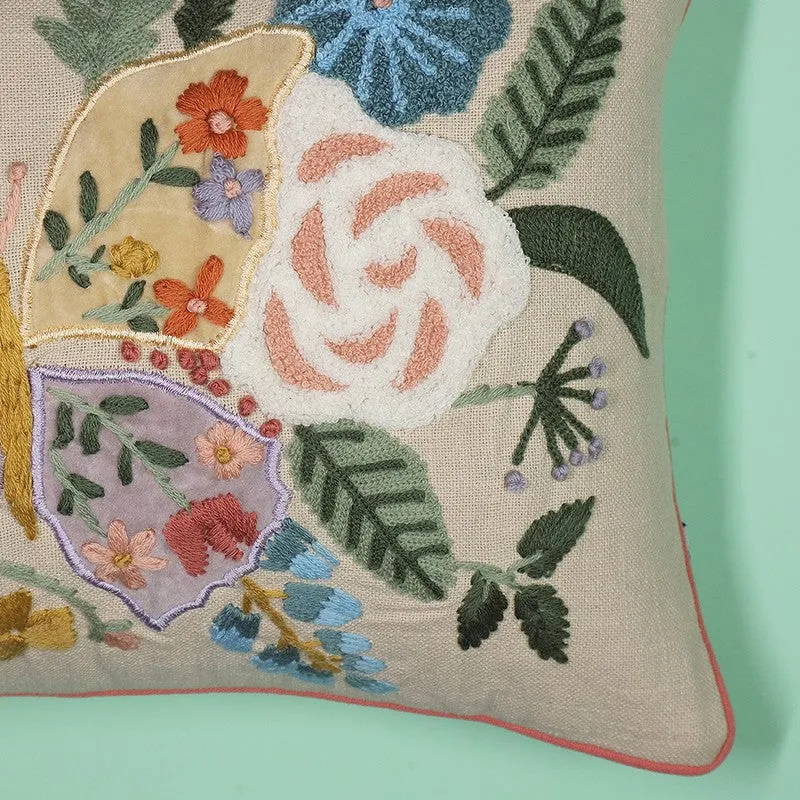 Mint Meadow Embroidered Cotton Cushion Cover media 4