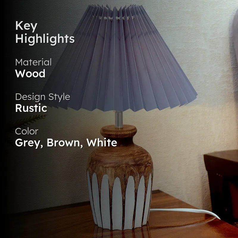 French Pleat Urn Wooden Table Lamp - Grey,Brown,White media 2
