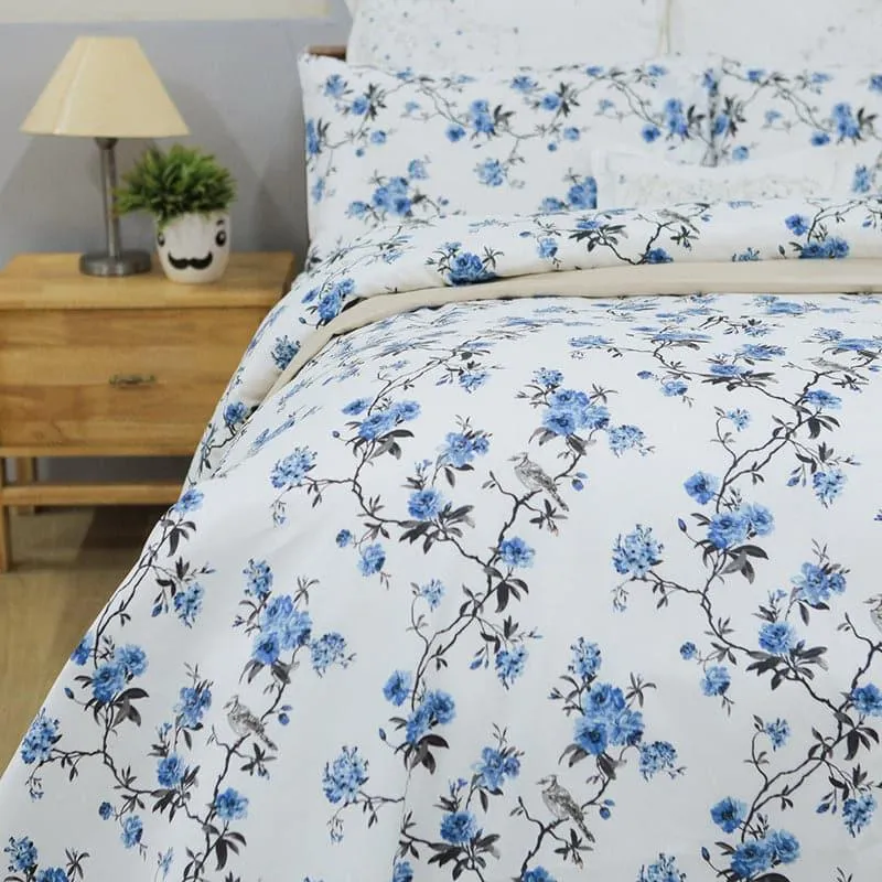 Cherry Blossom Floral Cotton Bedsheet (White) - 254 TC media 5