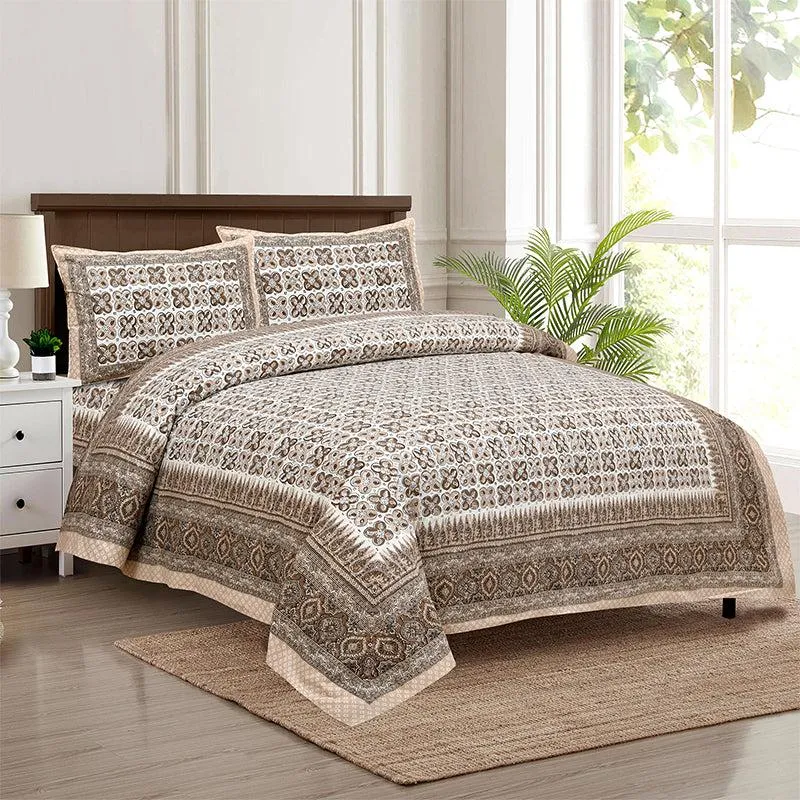 Murti Ethnic Cotton Bedsheet (Brown) - 180 TC media 1