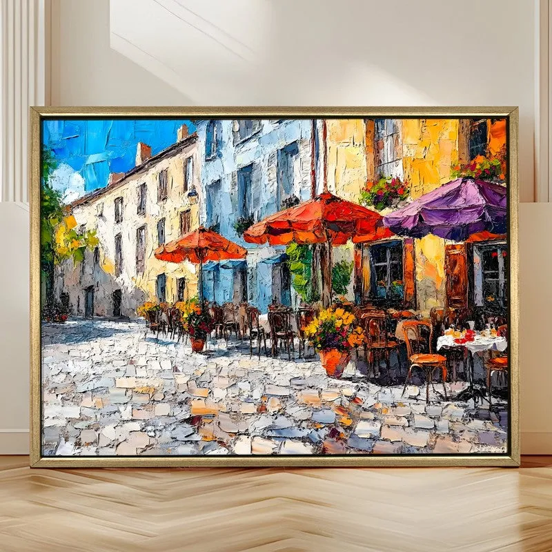 Cobblestone Cafe Canvas Wall Painting With Frame media 4