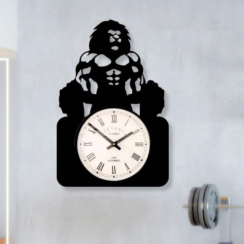 Body Builder Steel Analog Wall Clock - Black media 1