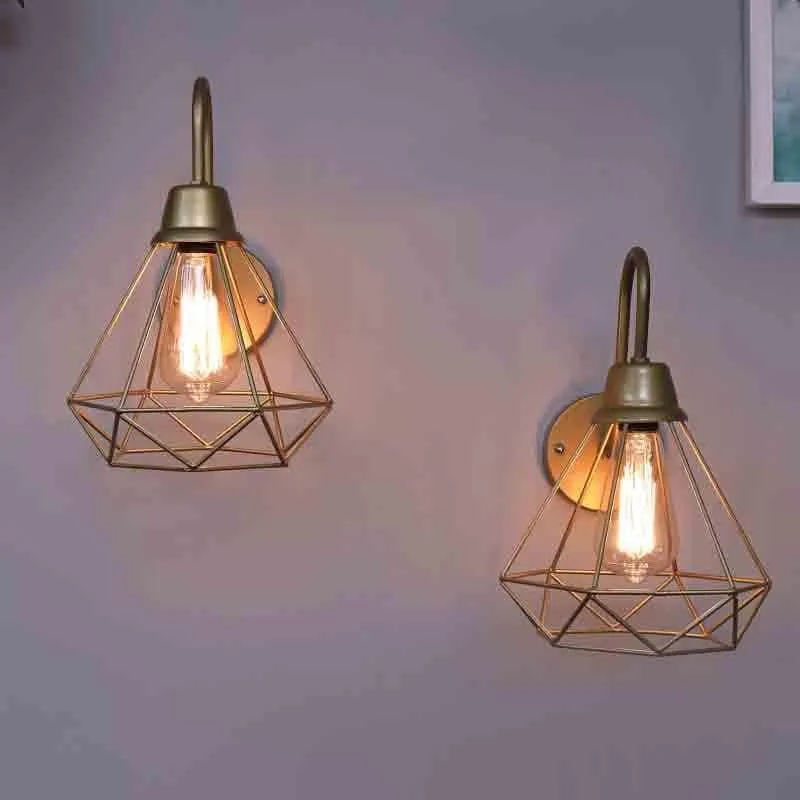 Dapper Diamond Metal Wall Lamp (Gold) - Set Of Two media 3