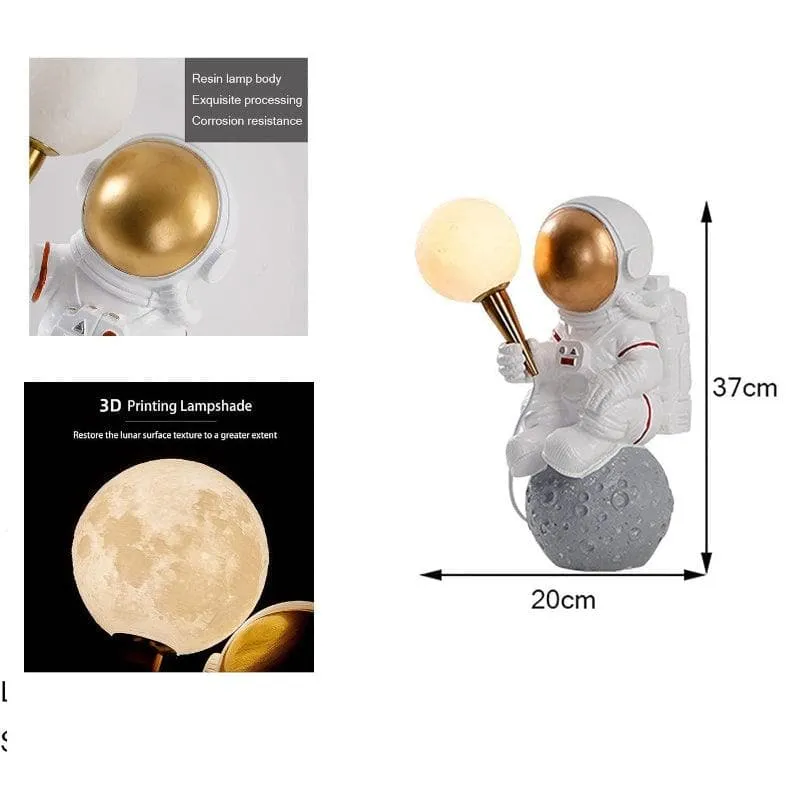 Astronaut Landing LED Moon Resin Table Lamp - White,Gold media 6