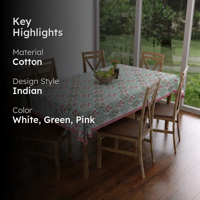 BlossomLine Cotton Table Cover - Green,Pink media 2