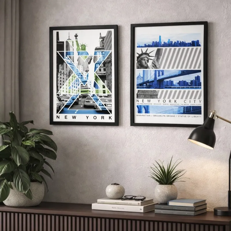 MetroNYC Paper Wall Painting With MDF Frame - Set Of Two media 3