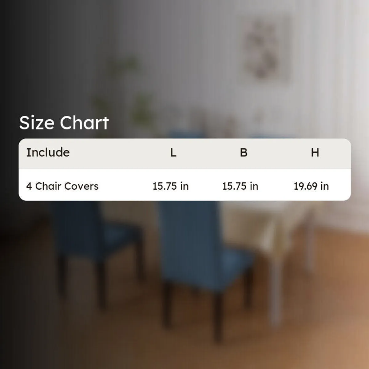 Chair cover sizing graphic with a dining chair scene