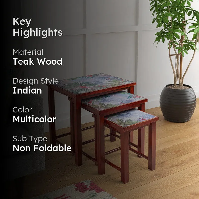 India Circus Teak Wood Tropical View Nesting Stool - Set Of Three media 2