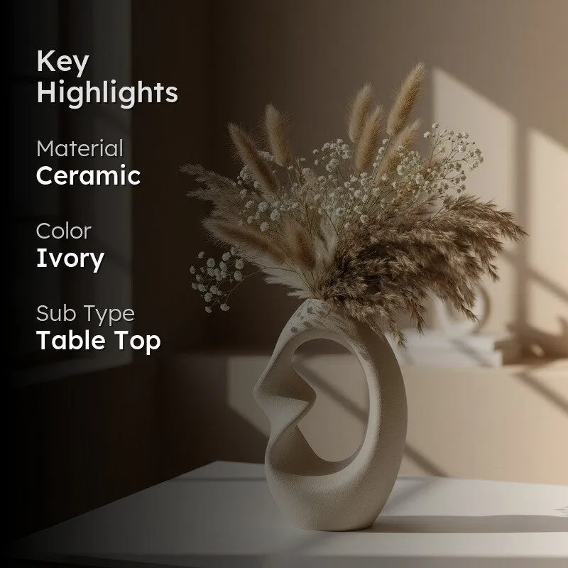 Solune Minimal Stem Ceramic Vase - Ivory media 2