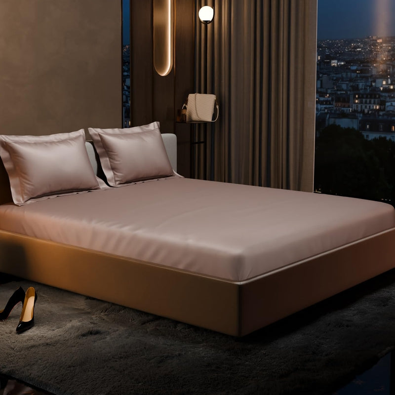 Purelle Satin Fitted Bedsheets (Pink) - 150 GSM