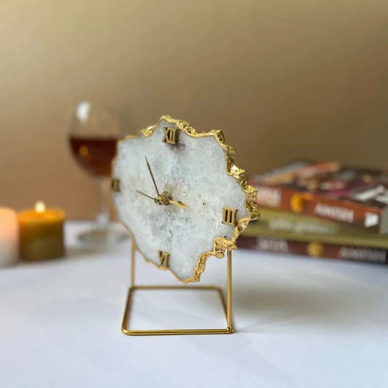 Silvi Handcrafted Agate Table Clock - White media 3