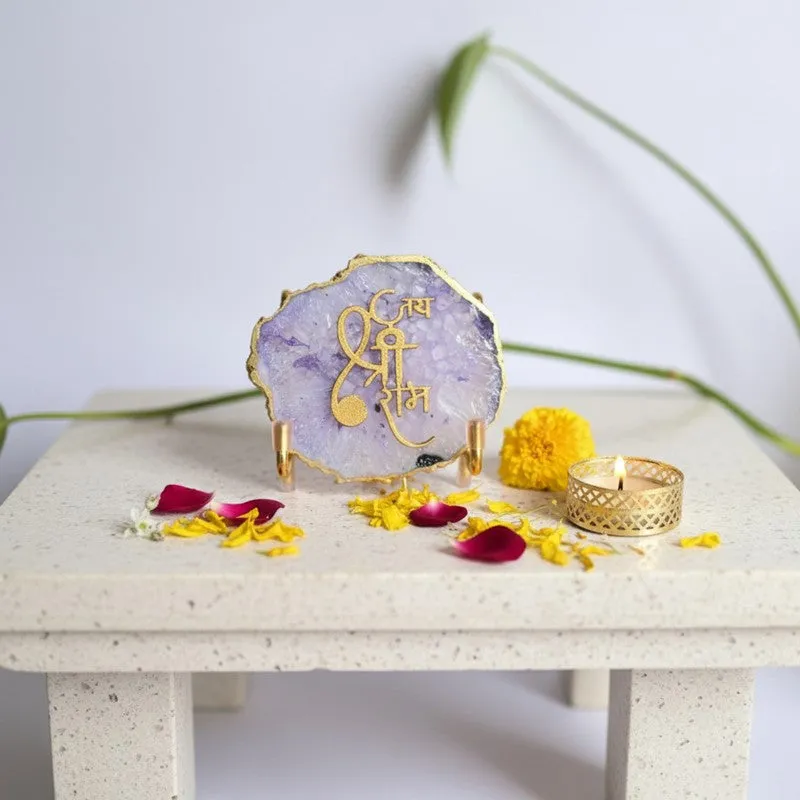 Jai Shri Ram Handcrafted Agate Religious Accent - Purple media 3