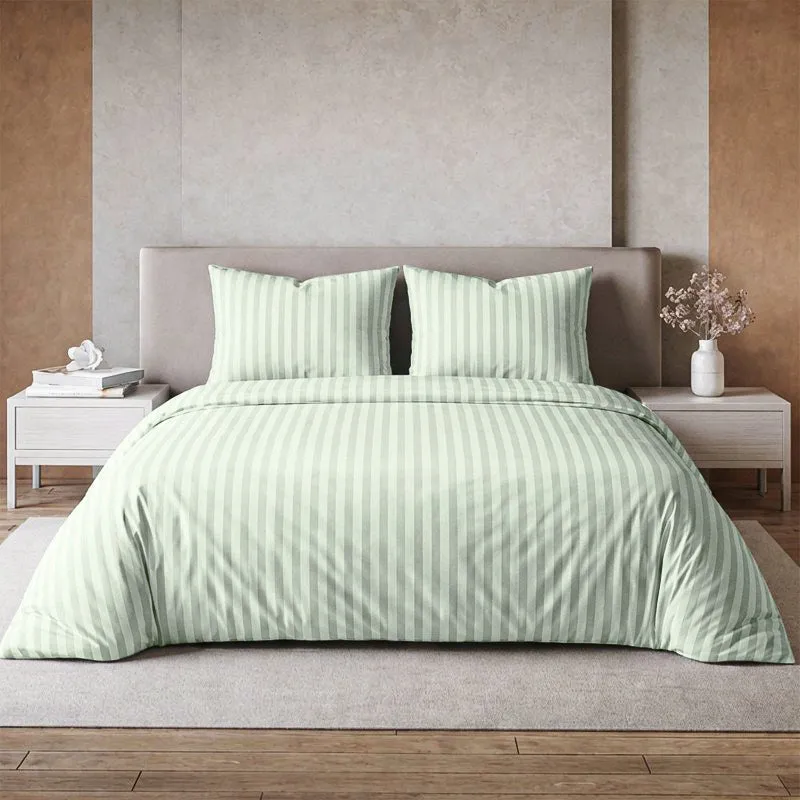 Le Coton Striped Solid Cotton Bedsheet (Olive Green) - 250 TC media 1
