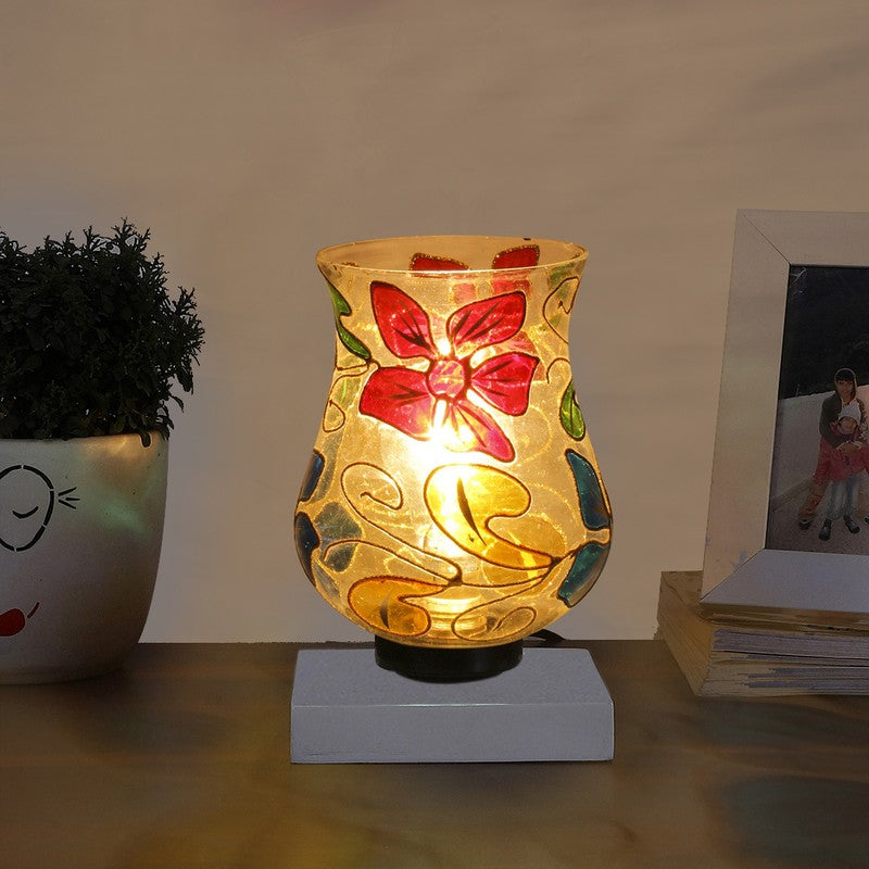 Auralix Mosaic Glass Table Lamp With Wooden Base - Multicolor