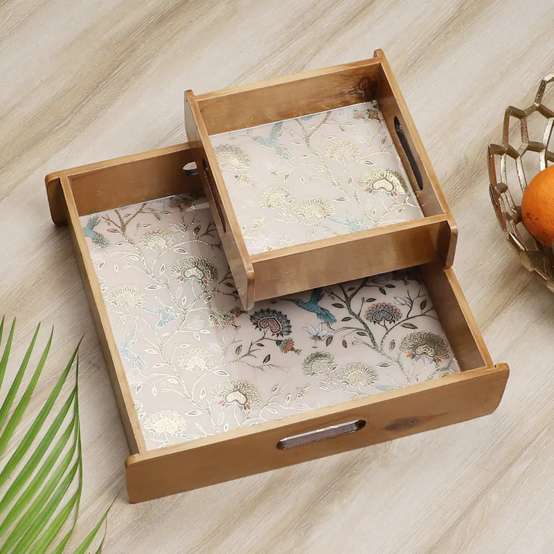 Blossom Glow Wooden Serving Tray - Set of Two media 1