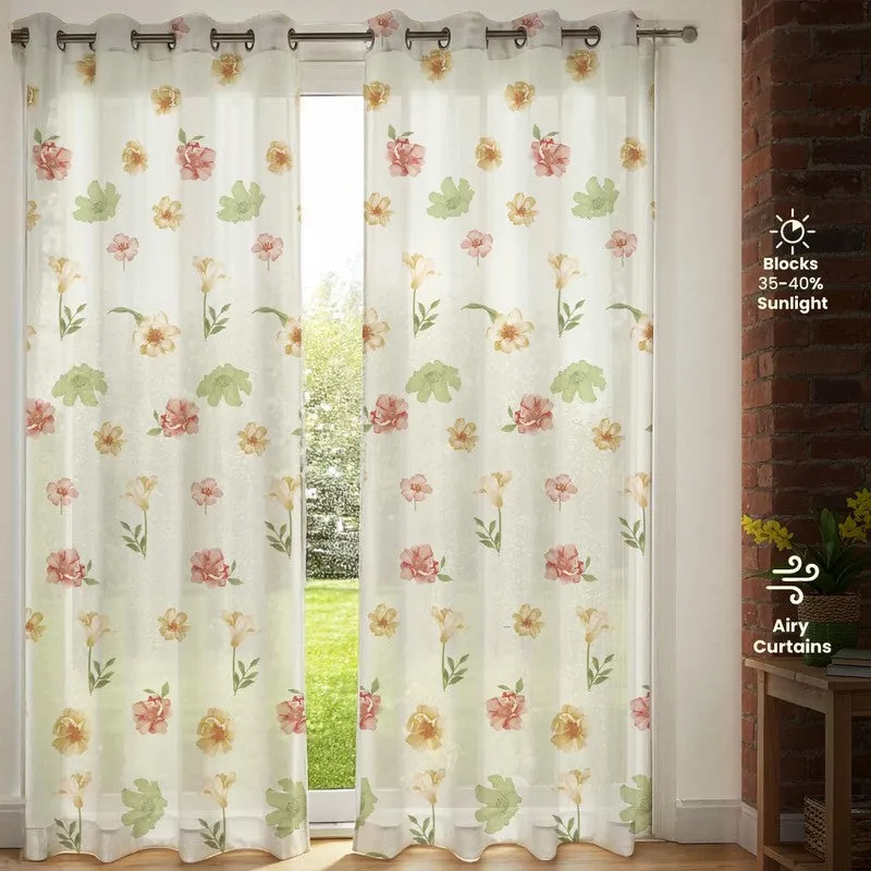 Urban Space Pastel Floral Multicolor Polyester Curtains - Set Of Two media 5