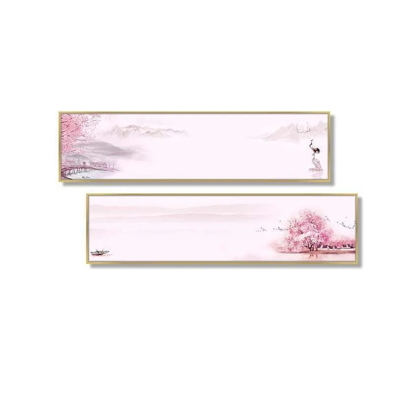Cherry Blossom Lake Canvas Wall Art - Set Of Two media 5