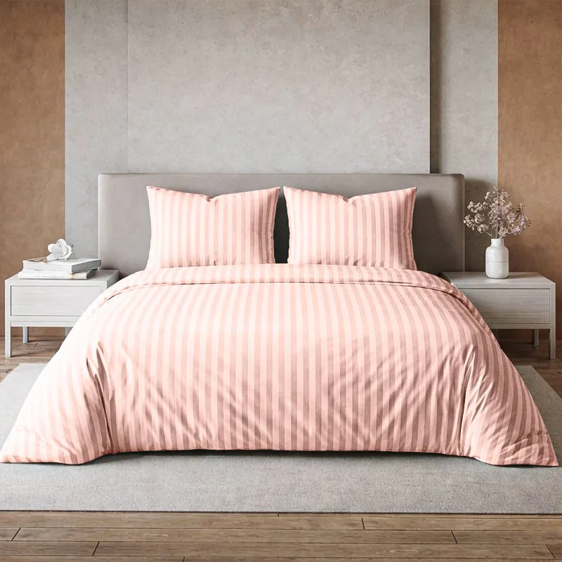 Le Coton Striped Solid Cotton Bedsheet (Pastel Pink) - 250 TC media 1