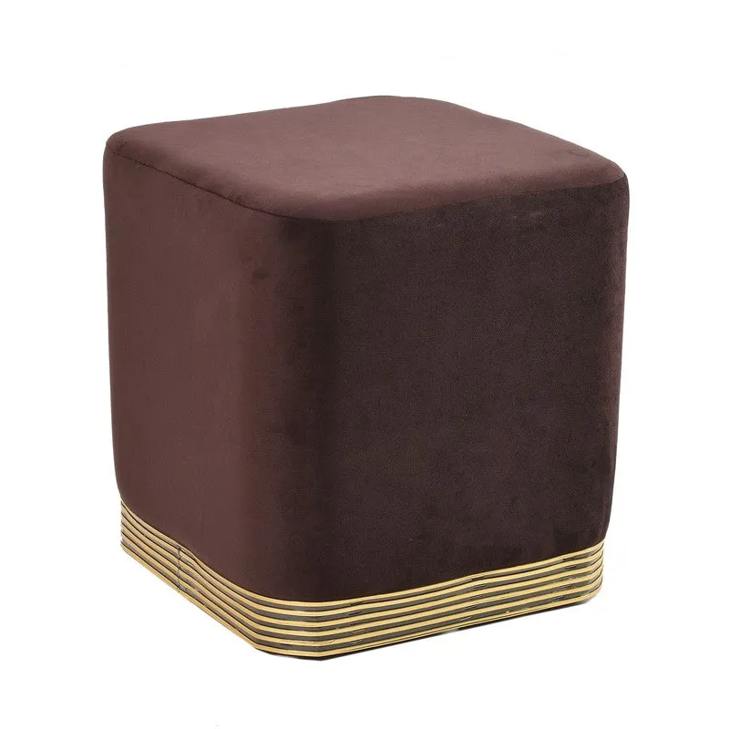 Aureum Solid Velvet Pouffe - Brown media 3