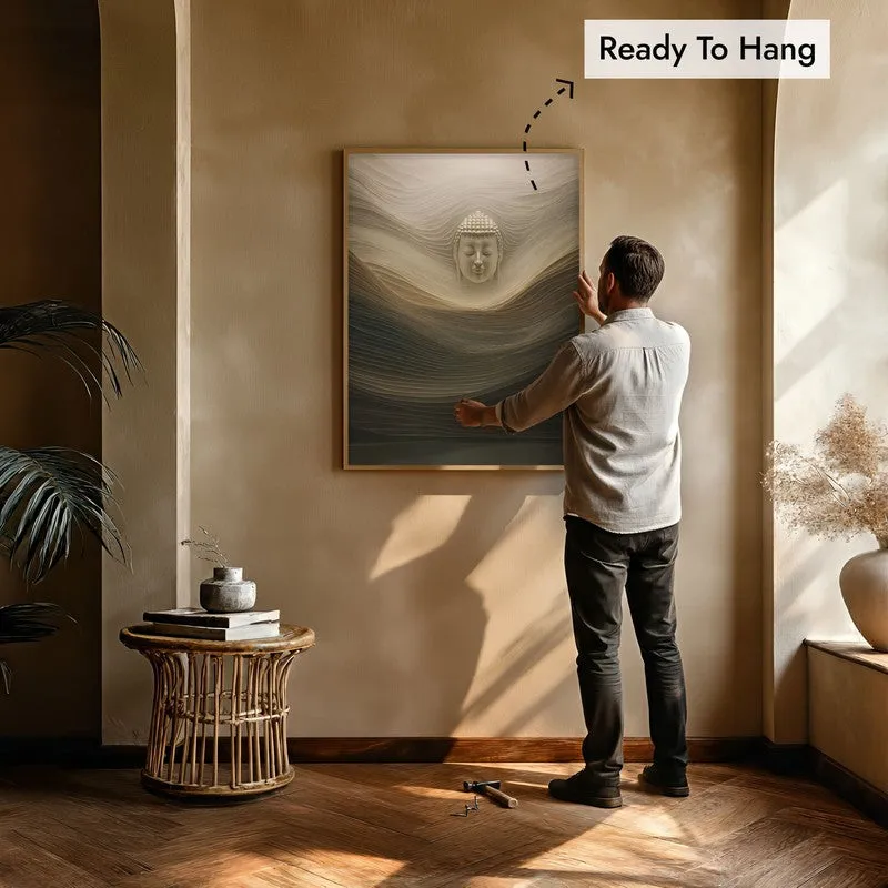 Silent Buddha Archival Paper Wall Painting With Brown Frame media 6