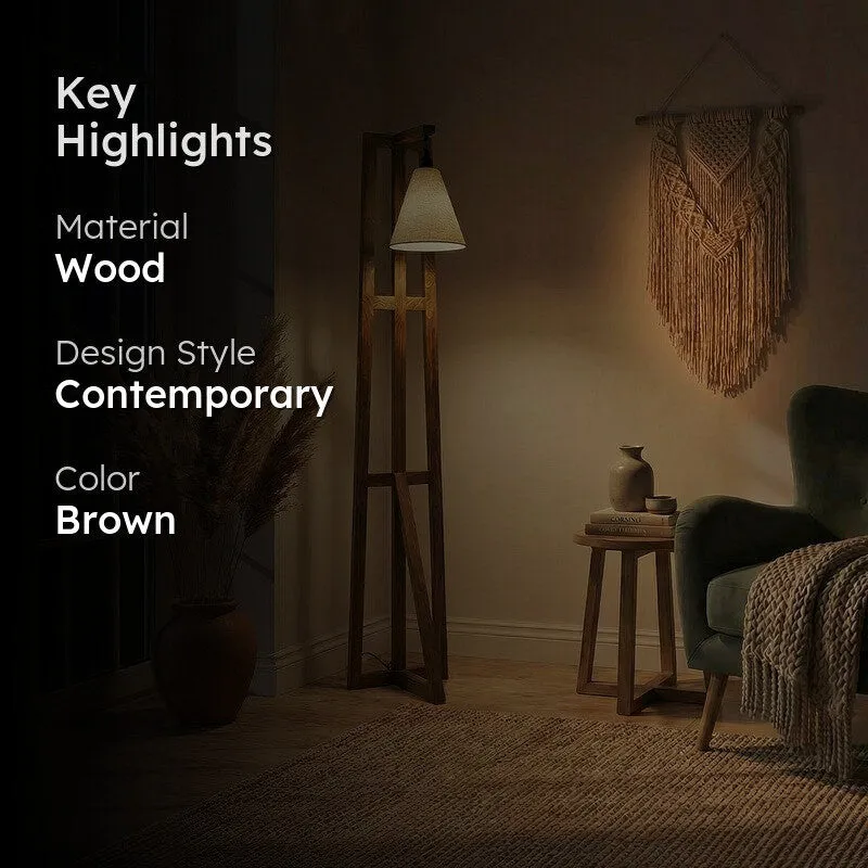 GentleGlow Wooden Floor Lamp - Brown media 2