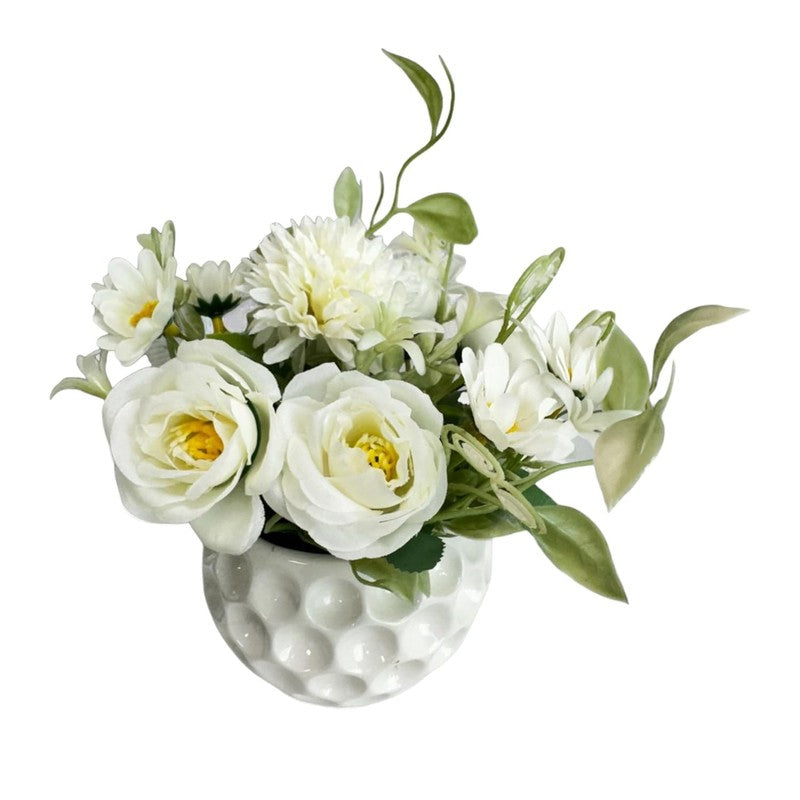 Faux Rosette Artificial Flower With Ceramic Pot media 6