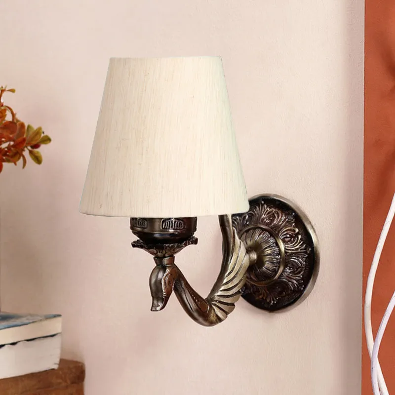 Amro Retro Conical Fabric & Metal Wall Lamp - Off White media 3
