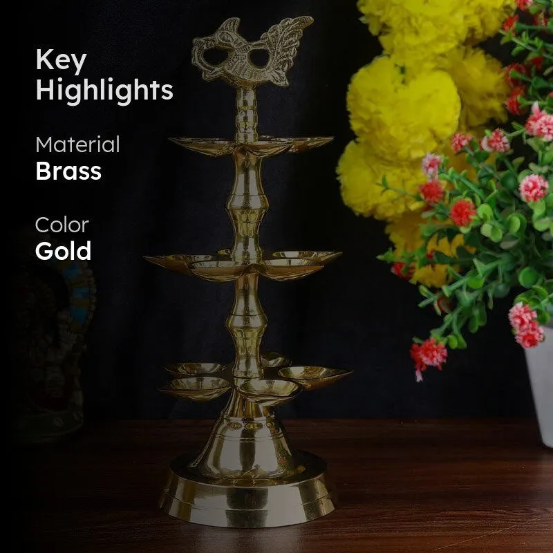 Peacock Ritualistic Brass Lamp - Large media 2