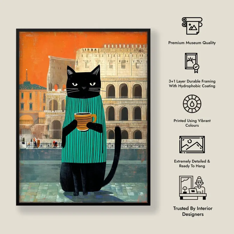 Curious Cat Wall Painting With Frame media 9