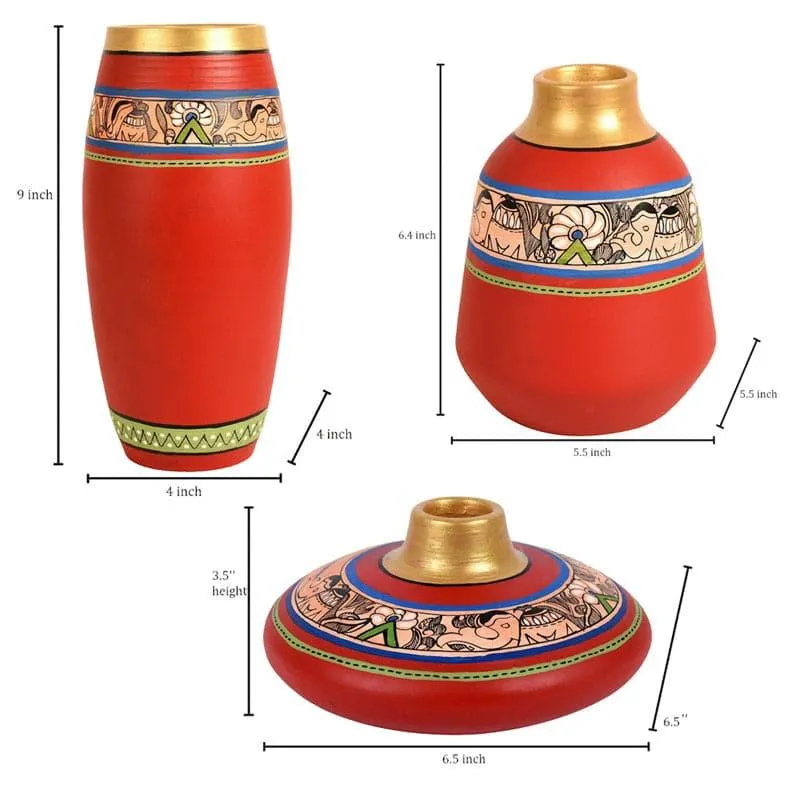 Thavma Tribal Terracotta Vase - Set Of Three media 5