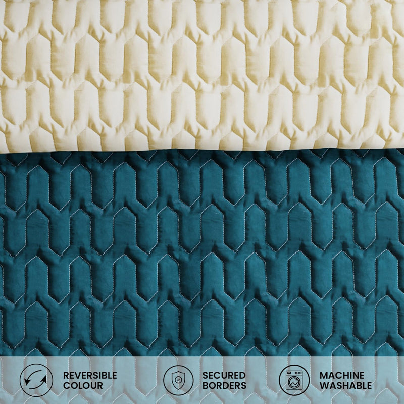 Urban Space Quilted Reversible Comforter (Teal, Beige) - 200 GSM media 6