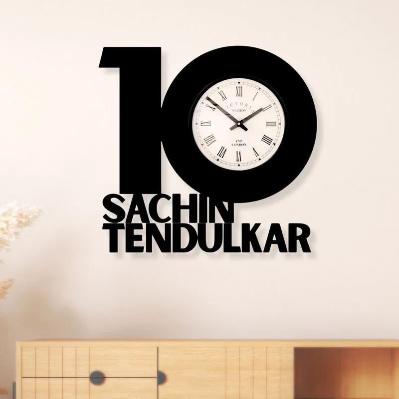 Sachin Tendulkar Steel Analog Wall Clock - Black media 1