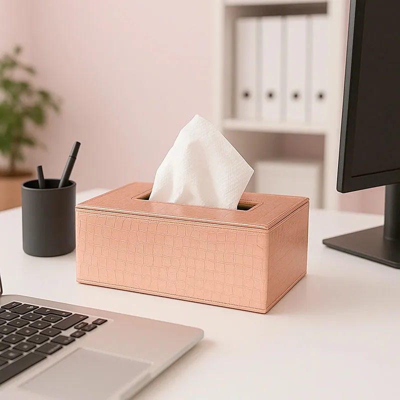 Elvan Faux Leather Tissue Holder - Peach media 1