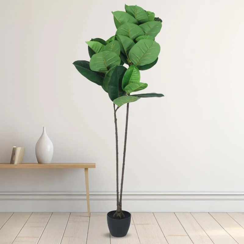 Faux Lush Rubber Plant With Black Plastic Pot - 4.3 Feet media 3
