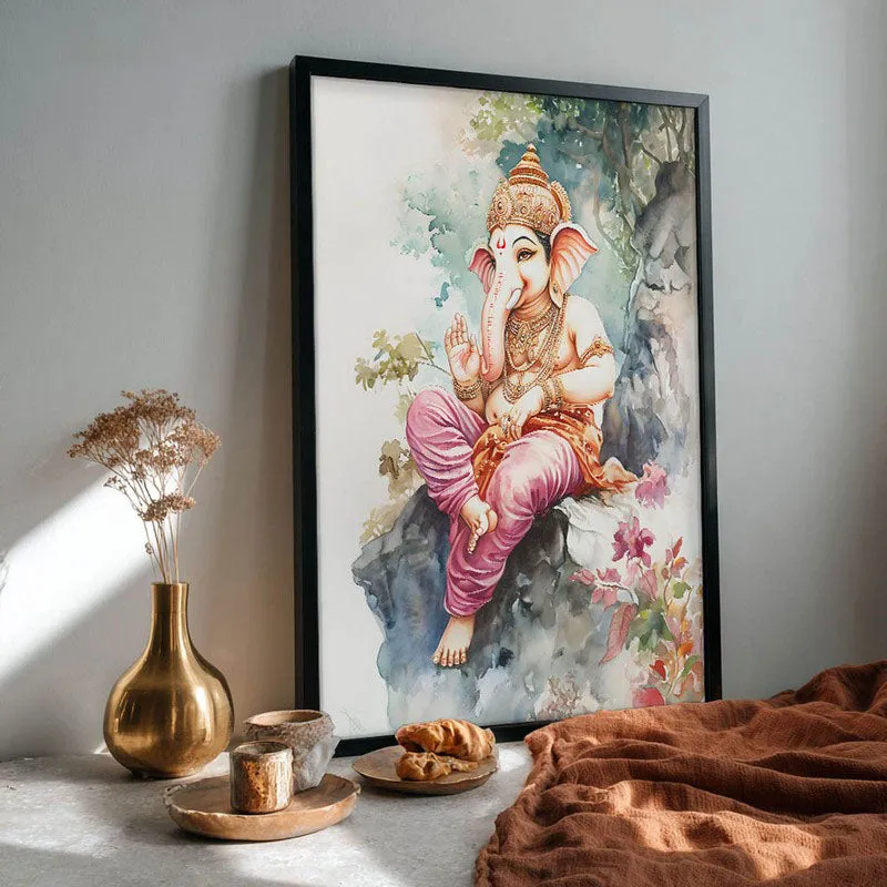 Vighnaharta's Blessing Spiritual Archival Paper Wall Painting With Frame - Black media 5