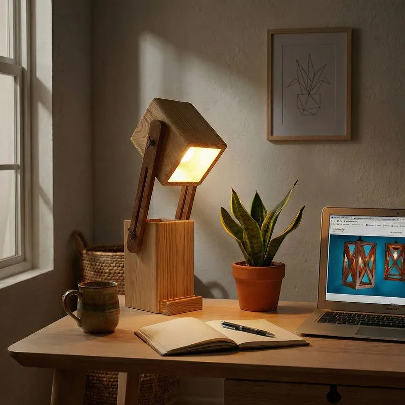Hesperos Desk Organiser Wooden Table Lamp - Brown media 3