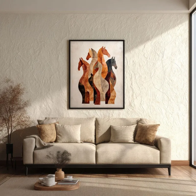 Silhouetted Horses Wall Painting With Black Frame media 3