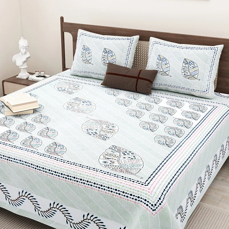 Anshika Ethnic Cotton Bedsheet (Green) - 160 TC media 4