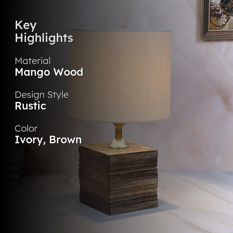 Bisara Cube Solid Mango Wood Table Lamp - Ivory, Brown media 2