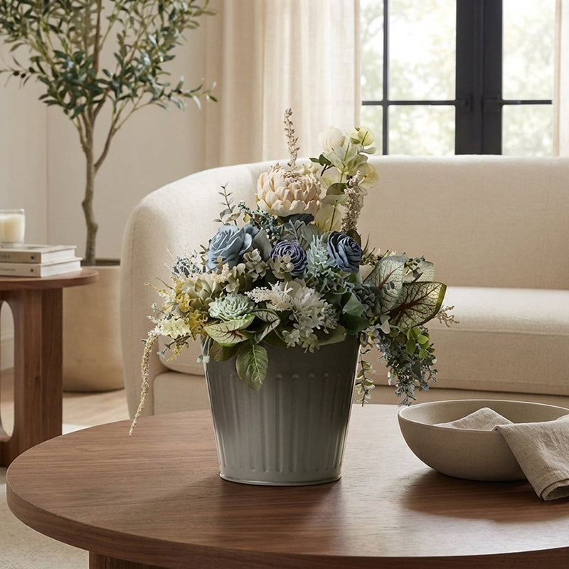Ilya Solawood Flower Bunch With Metal Pot