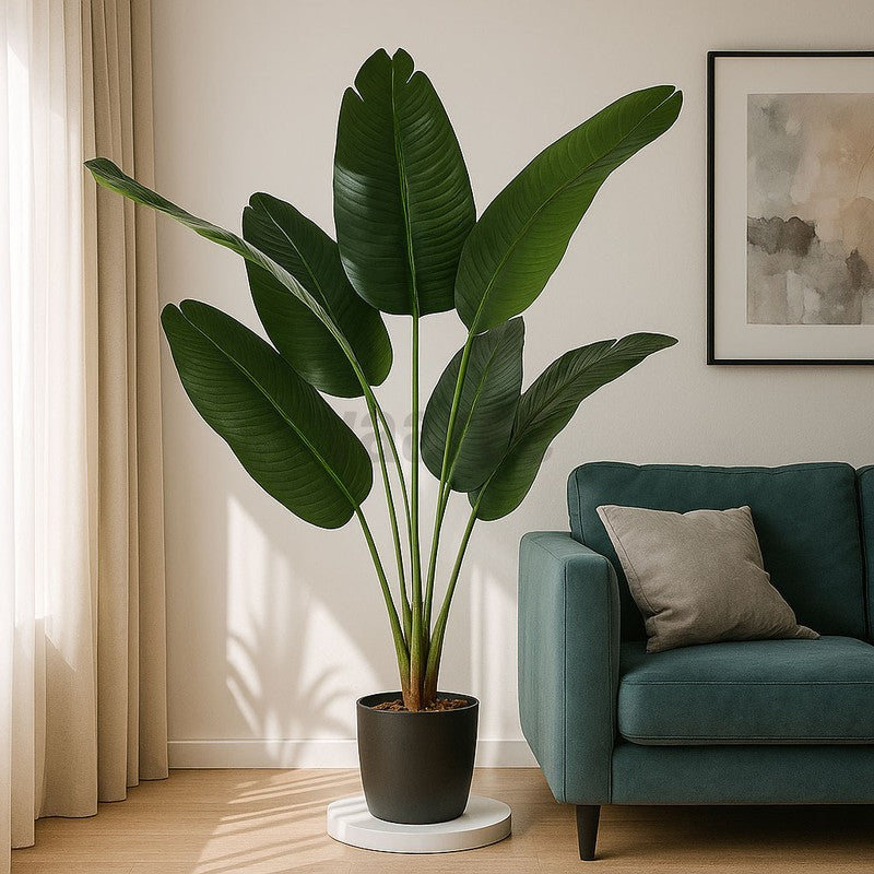 Faux Lush Bird of Paradise Plant With Black Plastic Pot (Dark Green) - 4 Feet media 3