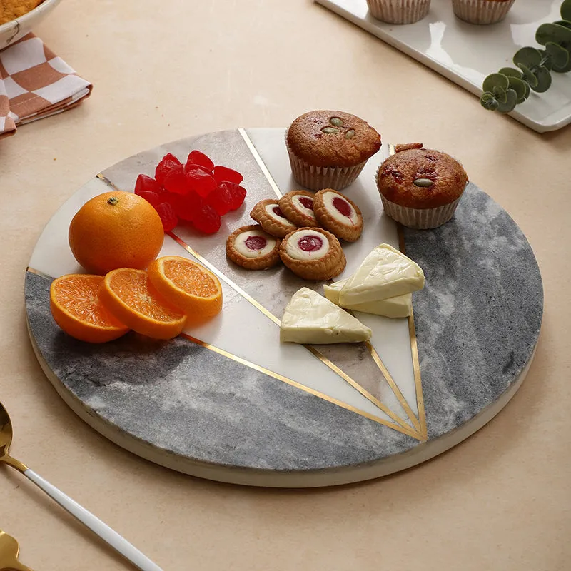 Elegra (Marble,Brass) Marble Serving Platter media 1