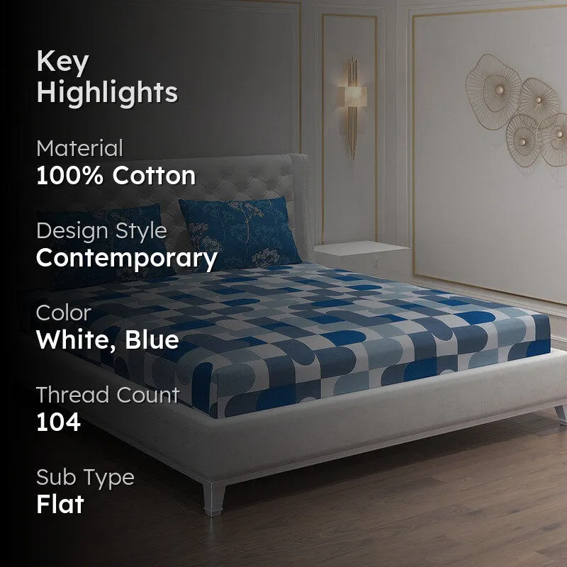 Monte Carlo Multi Blocks Cotton Bedsheet (White,Blue) - 104 TC media 2