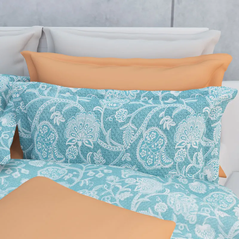 Dream Vines Cotton Bedsheet (Sky Blue) - 144 TC media 9