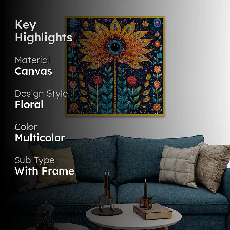 Sunflower Trance Canvas Wall Painting With Frame - Gold media 2